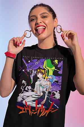 Футболка чоловіча з аніме принтом Євангеліон оверсайз (S/M/L) Чорний AnimeJ0026 Дніпро