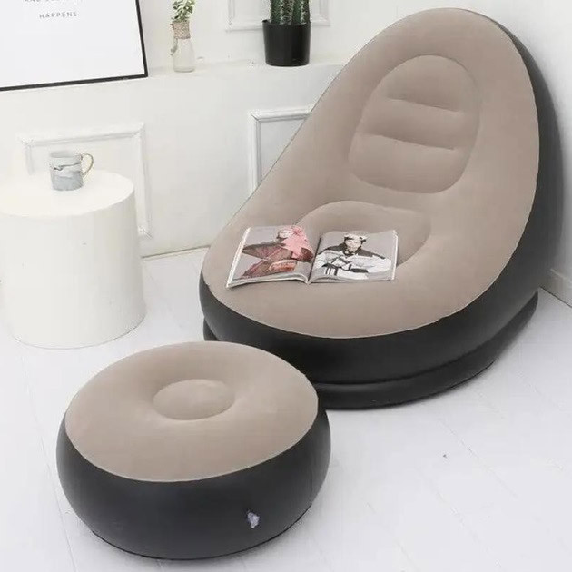 Надувное кресло с пуфом для отдыха AIR SOFA велюровое Brown YS-14 Львов - изображение 16