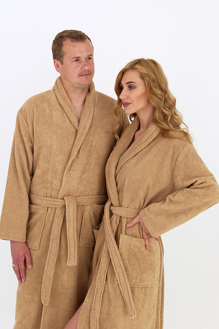 Чоловічий махровий халат Ideal Textile M бежевий (56860512) Чернівці - фото 3