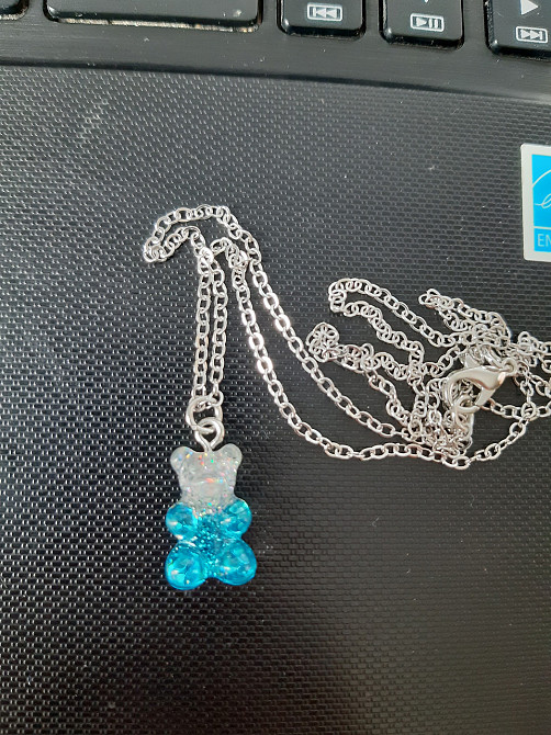 Підвіска з ведмедиками, блакитний + сірий - довжина 50см, смола, цинковий сплав Київ - фото 2