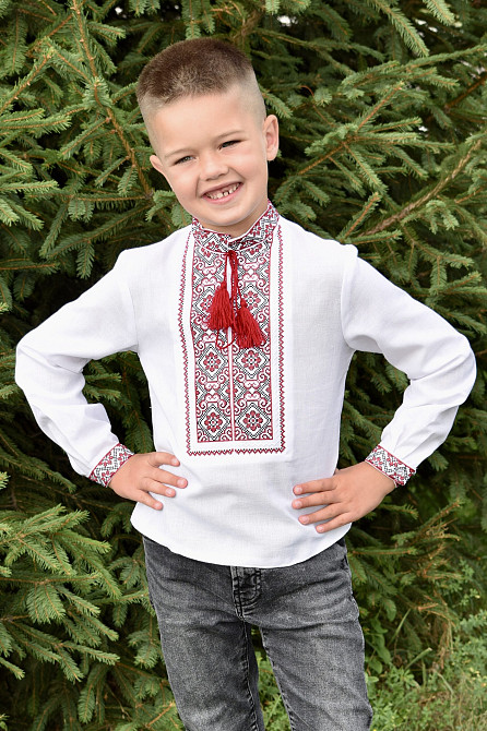 Вышиванка для мальчика Михаил с длинным рукавом белого цвета Сумы - изображение 1