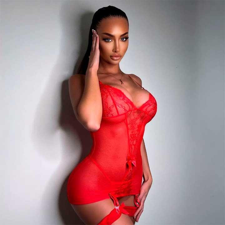 Коротенький пеньюар с подвязками для чулок красный XS-S – Эротическое бельё Винница - изображение 6