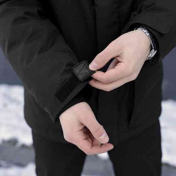 Чорна чоловіча парка зимова з капюшоном Pobedov Navy Київ