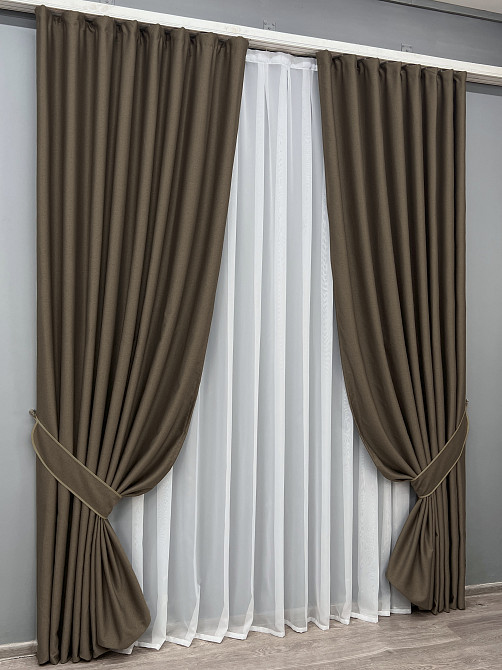 Комплект готових штор VR-Textil Шеніл однотонний № 1591ш Кавовий 150х270 см 2 шт (33-0556) Київ - фото 11