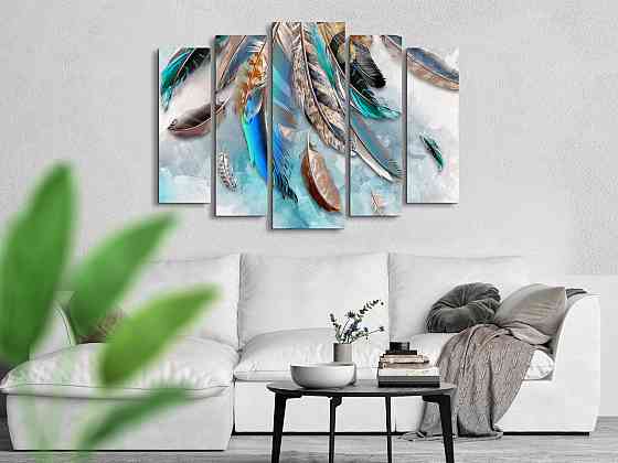 Модульна картина у вітальню / спальню Абстракція кольорові Пір'я Art-444_5 ( 80х118см ) Київ