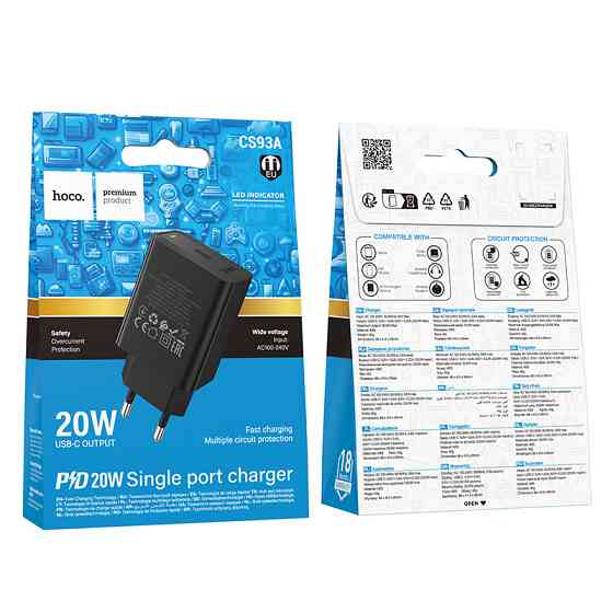 Мережевий зарядний пристрій HOCO CS93A Leader single port PD20W charger Black Одеса