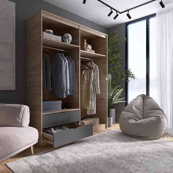 Шкаф распашной для одежды с выдвижными ящиками (штанга-штанга) Эверест Сити-1600 160,2х50х204,6 см Дуб сонома/Графит (DTM-071095) Львов