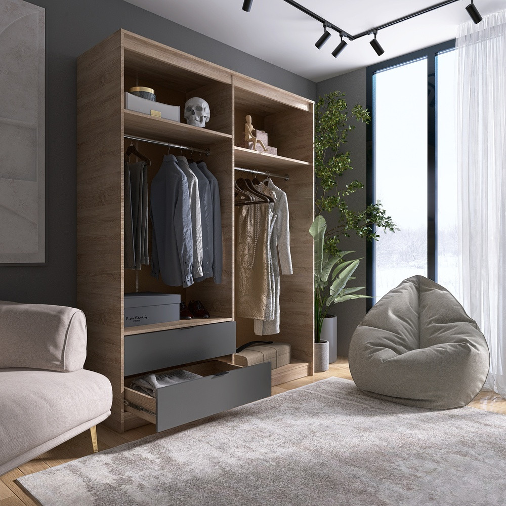 Шкаф распашной для одежды с выдвижными ящиками (штанга-штанга) Эверест Сити-1600 160,2х50х204,6 см Дуб сонома/Графит (DTM-071095) Львов - изображение 5