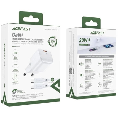 Зарядное устройство Acefast USB-C 20W Gan A73 mini + USB-C cable Fast Charger White (6974316282655) Винница - изображение 7