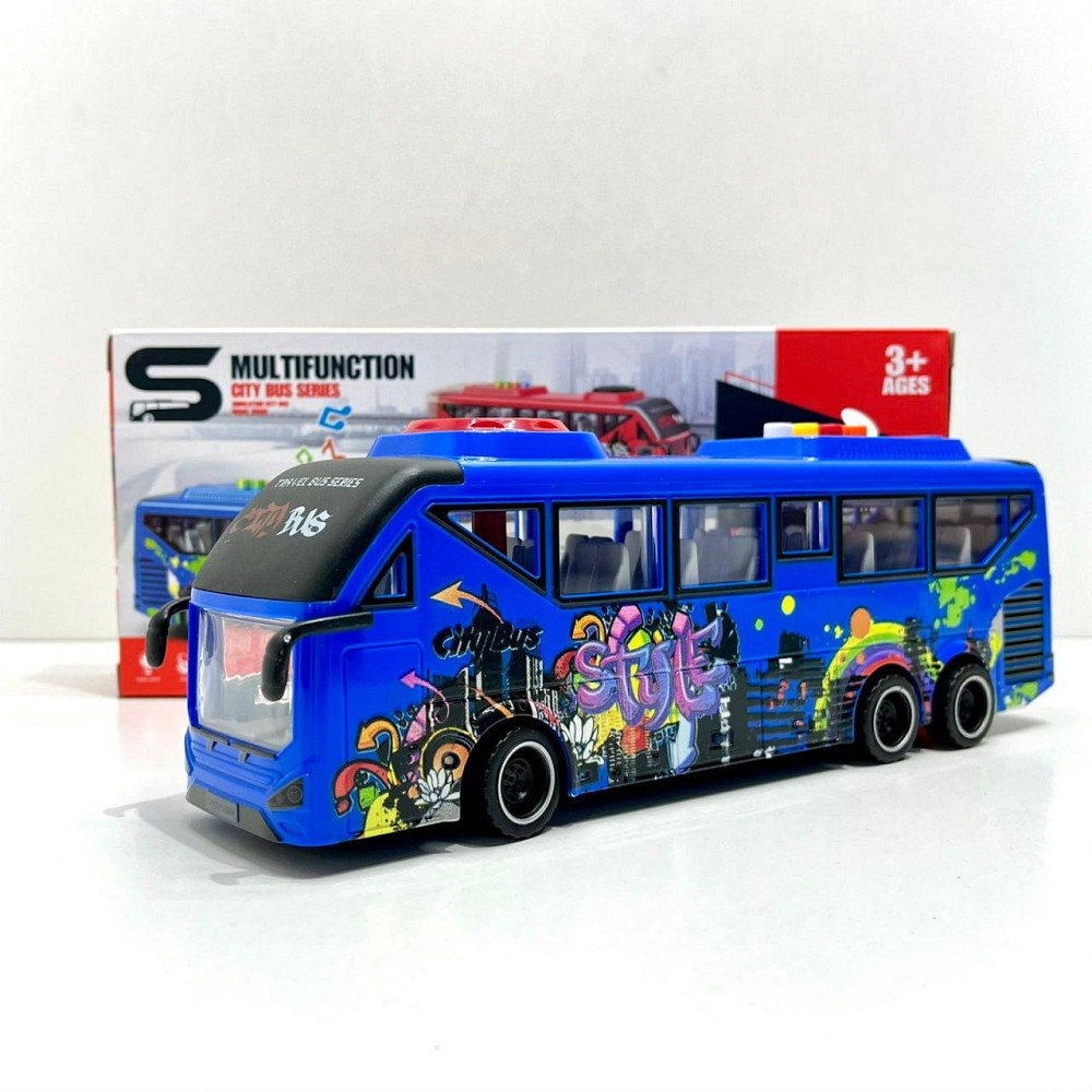Автобус з інерцією підсвічуванням та звуком відкриваються двері 27см Синій (JS162BC) Чернігів - фото 2