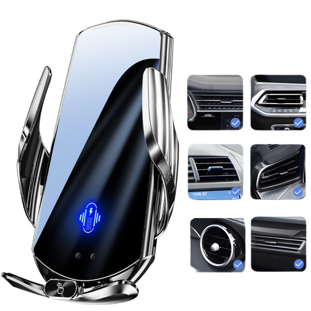 Тримач для телефону, автомобільний з бездротовою магнітною зарядкою 15w Type-C, Micro, Lightning, сріблястий Кам'янець-Подільський - фото 7