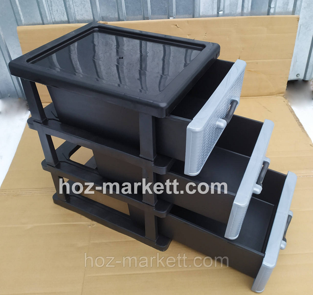 Комод тумбочка мини на 3 ящика серо-черная Харьков - изображение 6