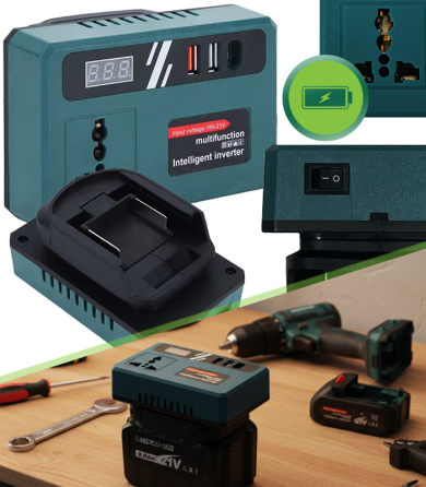 Аккумуляторный инвертор напряжения (18–21 В → 220 В) 150 Вт, портативный аккумулятор для зарядки устройств (USB, USB-C) Киев