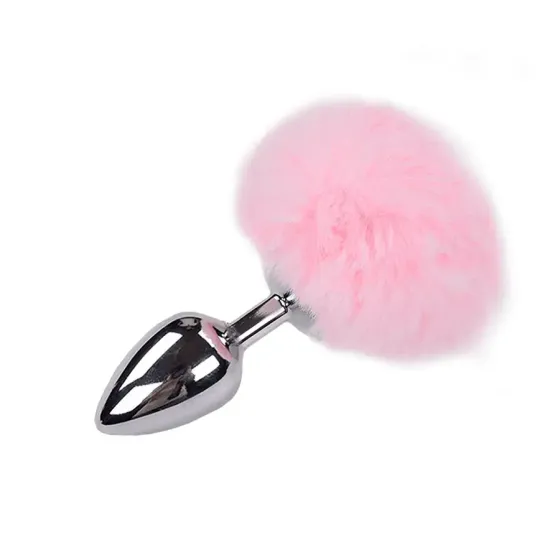 Металева анальна пробка Кролячий хвостик Alive Fluffy Plug L Pink, діаметр 3,9 см Львів