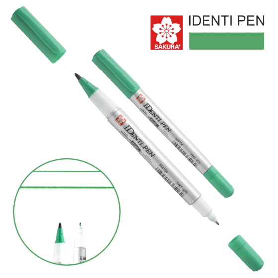 Перманентный маркер IDENTI PEN, двусторонний, 0,4/1 мм, Зеленый, Sakura Киев