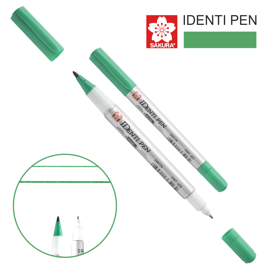 Перманентный маркер IDENTI PEN, двусторонний, 0,4/1 мм, Зеленый, Sakura Киев - изображение 1