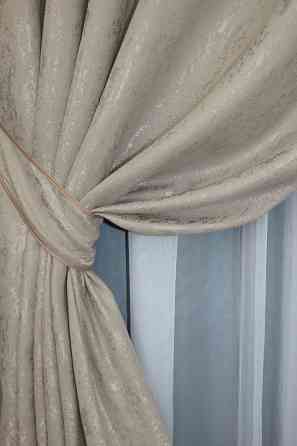 Комплект штор на люверсах VR-Textil Льон мармур Pavliani № 1177ш 150х250 см 2 шт Сіро-бежевий (37-0040) Київ