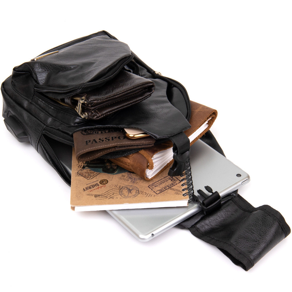 Сумка кросс боди с эмблемой из кожзама Vintage 20568 Черная Киев - изображение 1