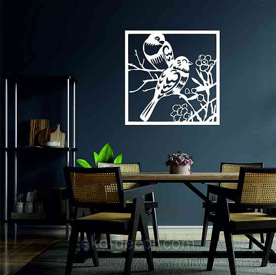 Декоративное настенное Панно «Птички в цветах», Декор на стену 50*50 см, Белый Киев