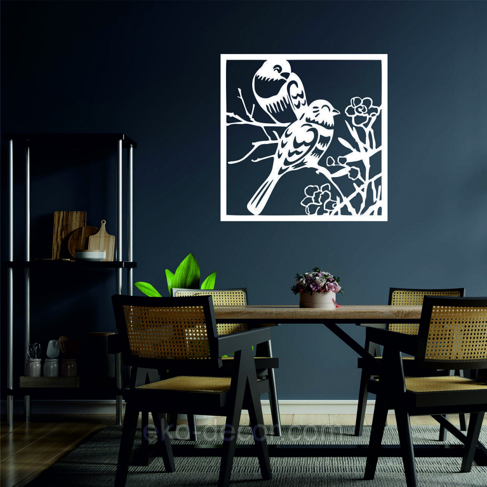 Декоративне настінне Панно «Пташки у квітах», Декор на стіну 50*50 см, Білий Київ - фото 2