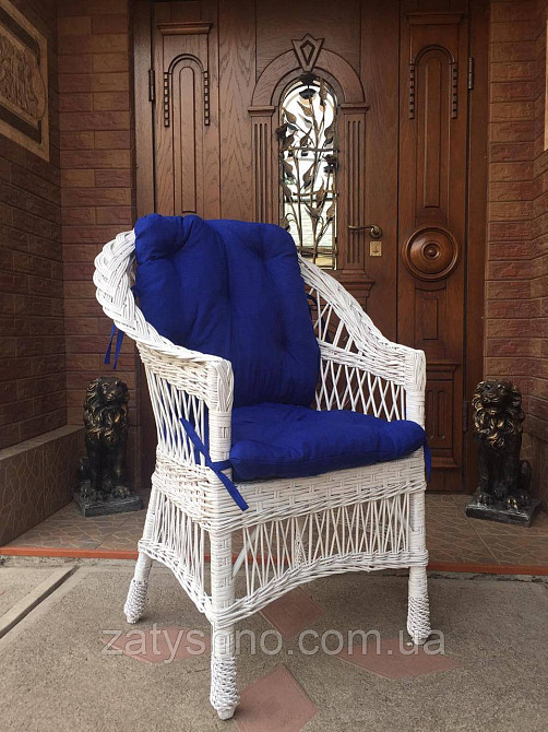 Кресло из лозы белое с синей накидкой Киев - изображение 7