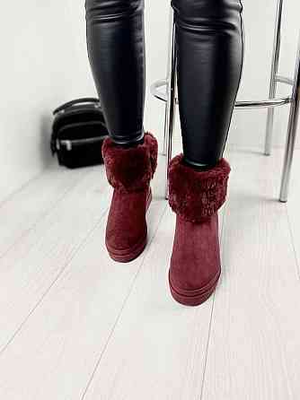 Черевики жіночі A02 бордові еко-замша з утеплювачем висота 16 см платформа 4/9 см (4259) Коломыя