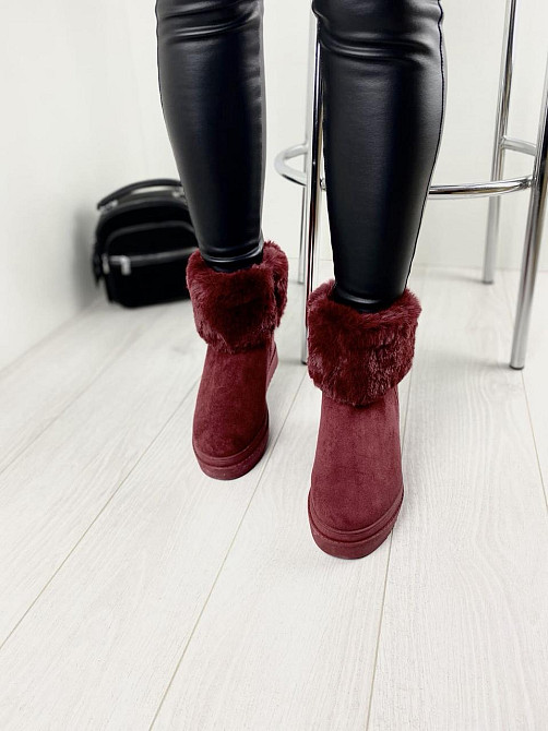 Черевики жіночі A02 бордові еко-замша з утеплювачем висота 16 см платформа 4/9 см (4259) Коломия - фото 5