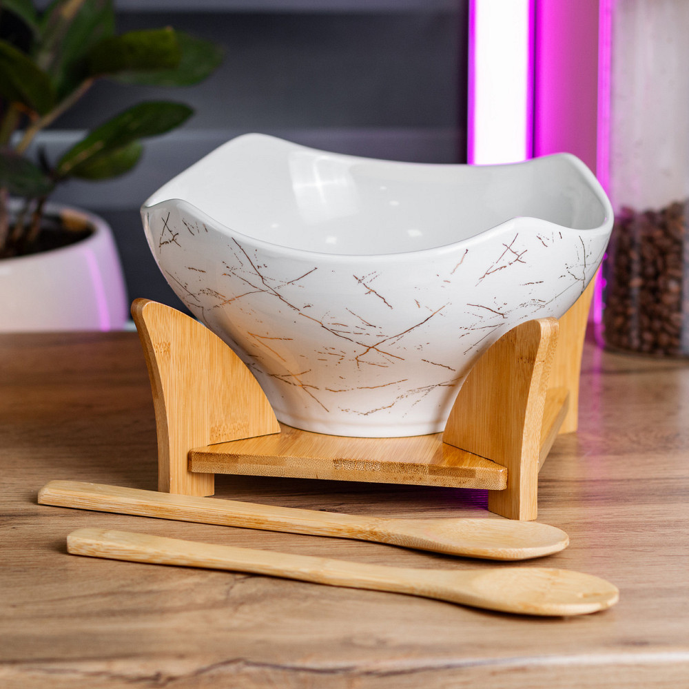 Салатниця на бамбуковій підставці з вилкою і ложкою 22 см Київ - фото 8