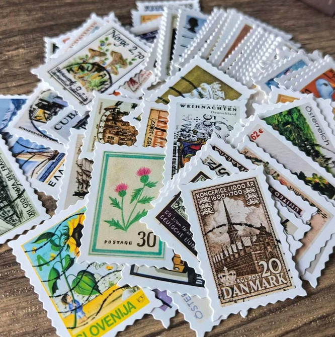 Набір вінтажних паперових марок для скрапбукінгу 100 шт у коробці Київ - фото 1