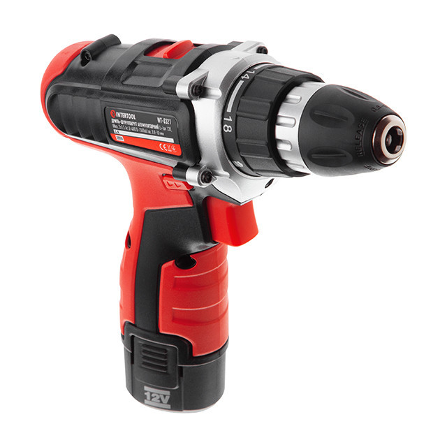 Дриль-шурупокрут акумуляторний, Li-Ion, 12 В, 18 Nm, 0-400/0-1500 об/хв, 1,5 Аг, 2 акумулятора, 2 швидкості INTERTOOL WT-0321 Київ - фото 6
