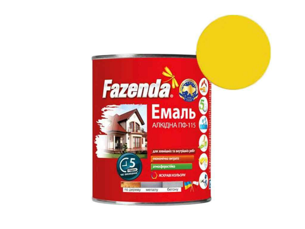 Эмаль алкидная ПФ-115 Желтый 0,9кг ТМ FAZENDA Киев - изображение 1