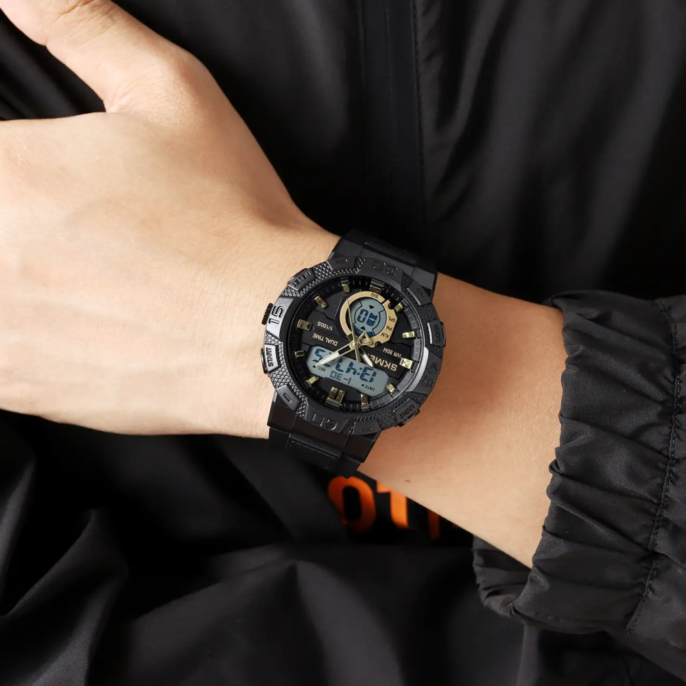 Чоловічий спортивний годинник Skmei 1881 (Чорний із золотистим і білим циферблатом) Київ - фото 8