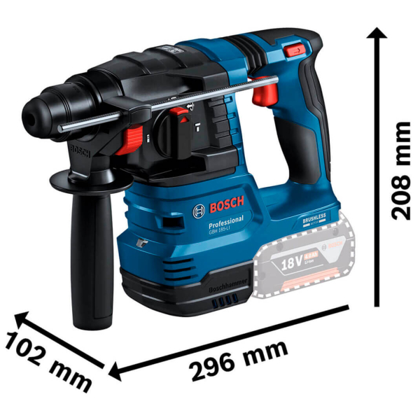 Аккумуляторный бесщеточный перфоратор Bosch Professional GBH 185-LI 18V SDS-Plus 1.9 Дж (0611924020) без АКБ и зарядного устройств Киев - изображение 13