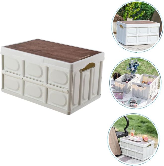 Пластиковый контейнер для хранения 42.5×30×24см, пластиковый органайзер с деревянной крышкой для кемпинга Каменец-Подольский - изображение 4