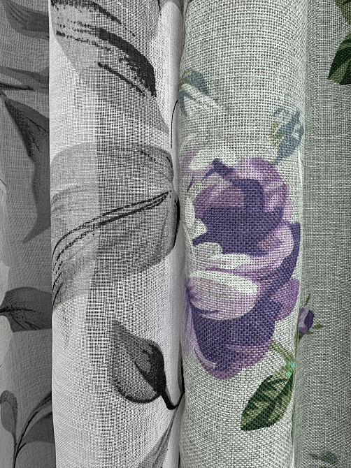 Комплект штор VR-Textil Льон Прованс 150х270 2шт і Тюль 400х270 2084ш-1681т Світло-сірий з фіолетовим та білим 71-208/3 Київ - фото 7