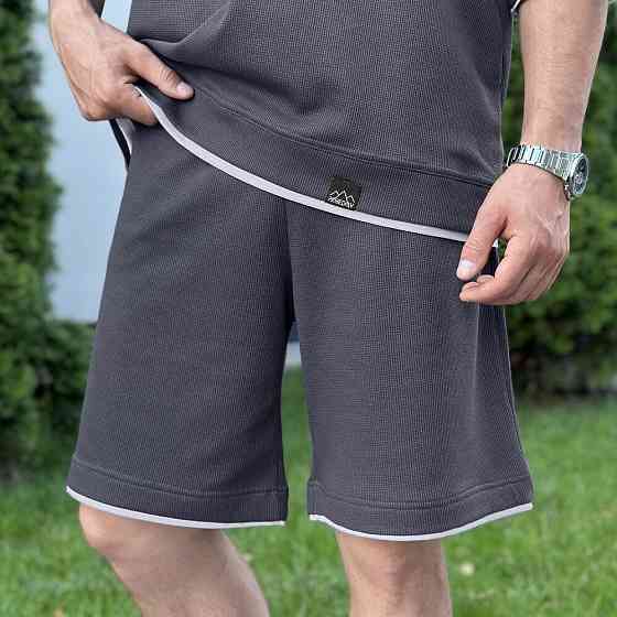 Мужской летний комплект шорты и футболка антрацит свободного кроя Pobedov Jack Киев