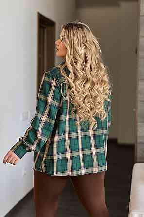 Жіноча сорочка в клітинку оверсайз "Wise" | Норма і батал Зелений, 42-44 Київ