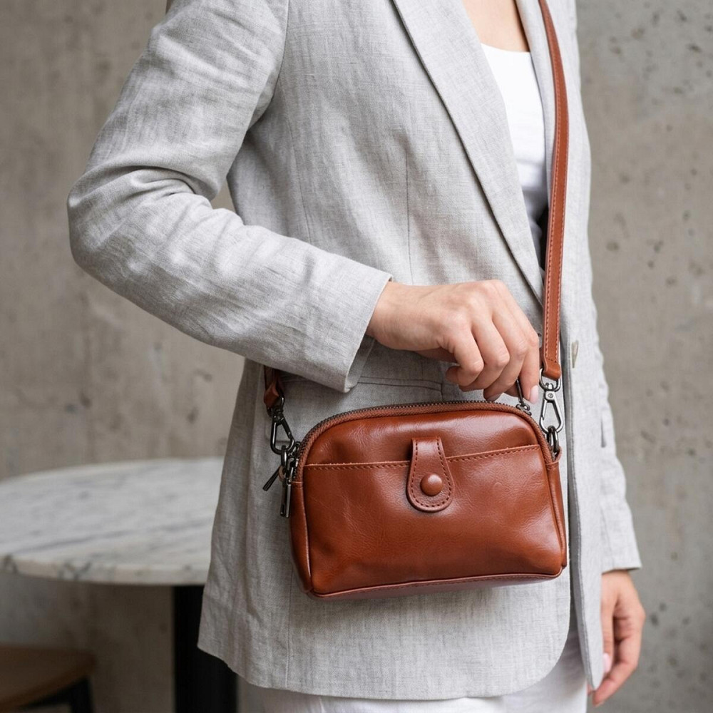 Глянсова жіноча сумка на кожен день з натуральної шкіри Vintage 22419 Коричнева Київ - фото 12