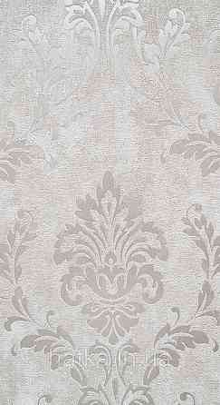Шпалери вінілові на флізеліні Grandeco Universe 5 вензелю завитки сріблясті на бежевому Київ
