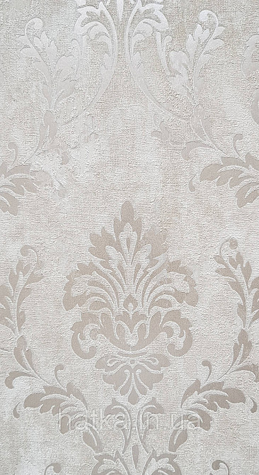 Шпалери вінілові на флізеліні Grandeco Universe 5 вензелю завитки сріблясті на бежевому Київ - фото 2
