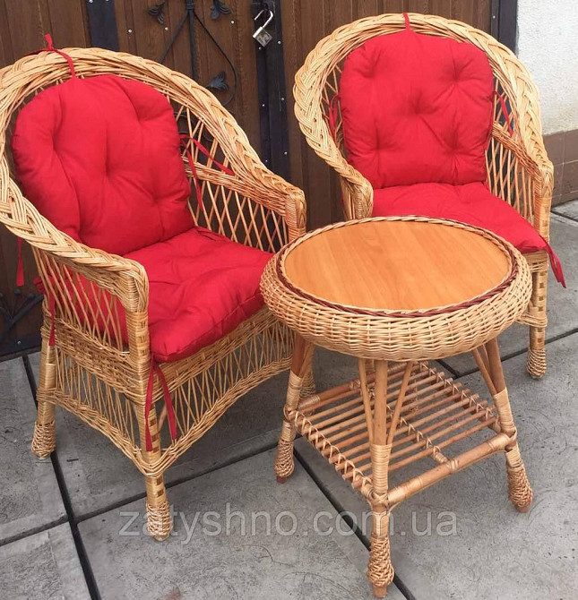 Меблі плетені з лози | набір меблів з подушками | 2 крісла та стіл з лози Київ - фото 4