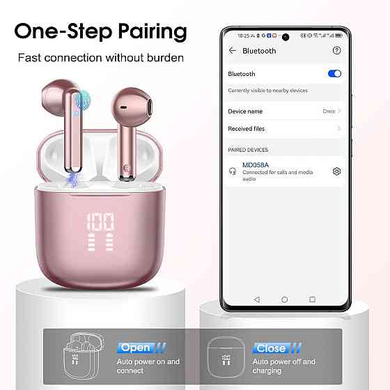 Бездротові навушники OYIB Bluetooth 5.3 з мікрофоном ENC шумозаглушенням, 25 годин роботи IP7 Rose G Київ