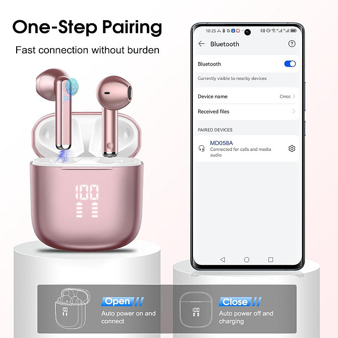Беспроводные наушники OYIB Bluetooth 5.3 с микрофоном ENC шумоподавления 25 часов работы IP7 Rose Go Киев - изображение 6