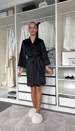 Жіночий халат на запах з мереживом велюр Одеса