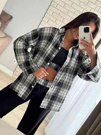 Жіночий прогулянковий костюм-трійка: сорочка в клітинку топ і штани фланель + двонитка Сірий, 46/48 Одеса