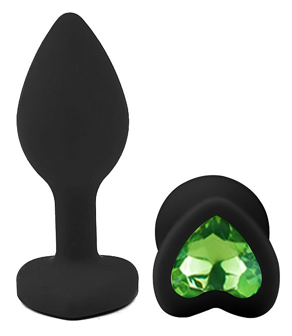 Силиконовая анальная пробка EGZO - Silicone Black Heart Plug Green, size S Sex Aura Киев - изображение 2