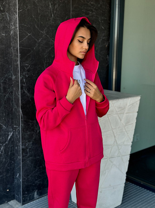 Теплий спортивний костюм жіночий на блискавці Малиновий 50/52 Харків - фото 3