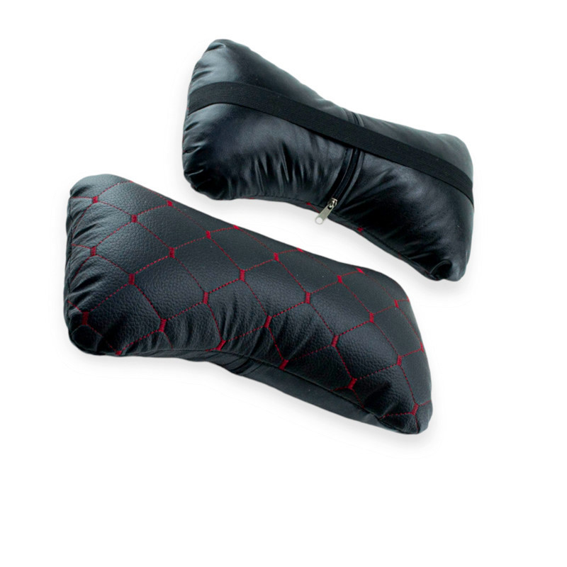 Подушки шеи на подголовник (2шт) 250х170мм, кожзам, черные, красный ромб для Мукачево - изображение 1