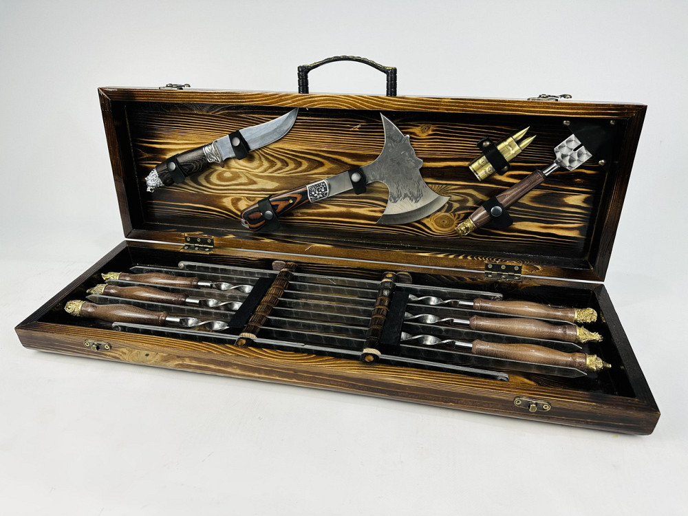 Подарунковий набір шампурів у дерев'яному кейсі САФАРІ (латунні голови звірів) HAPPY DAYS Тернопіль - фото 3