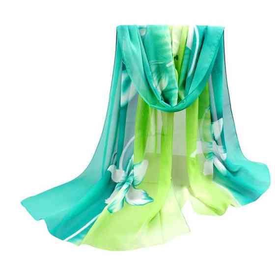 Женский шарф с цветами шифоновый 150 на 48 см зеленый Киев
